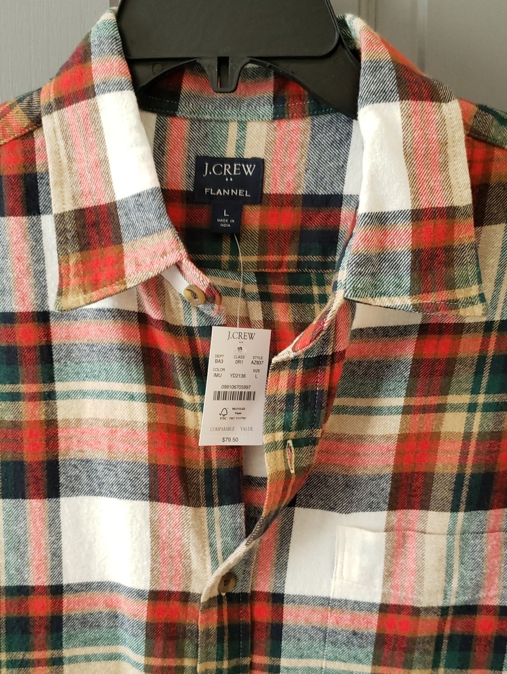J. Crew Plaid Flannel Button-Down Shirt in Red, Green, Navy, White